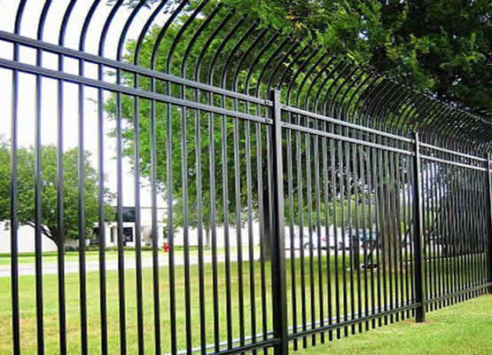 Black powder coated steel picket security fencing